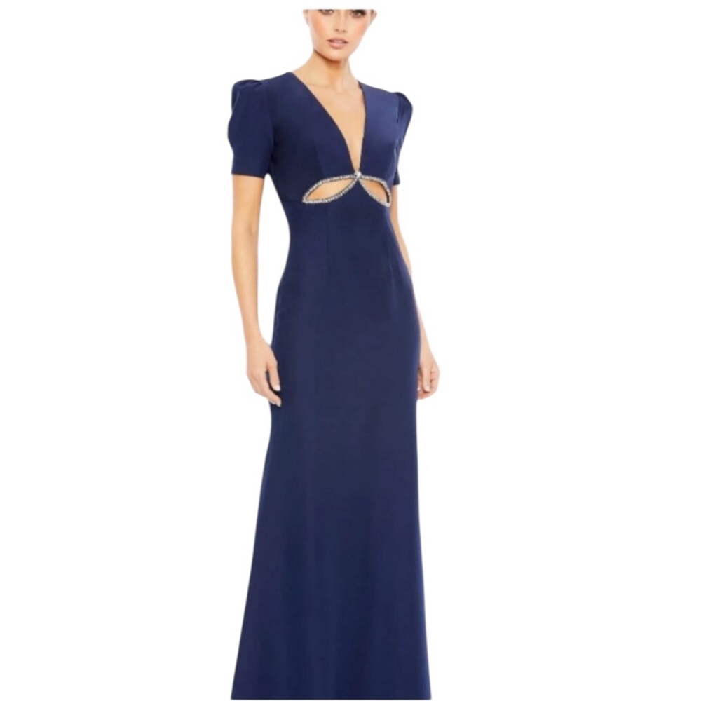 Mac Duggal Style 2630 Navy Cutout Rhinestone Gown NWT - Picture 1 of 5